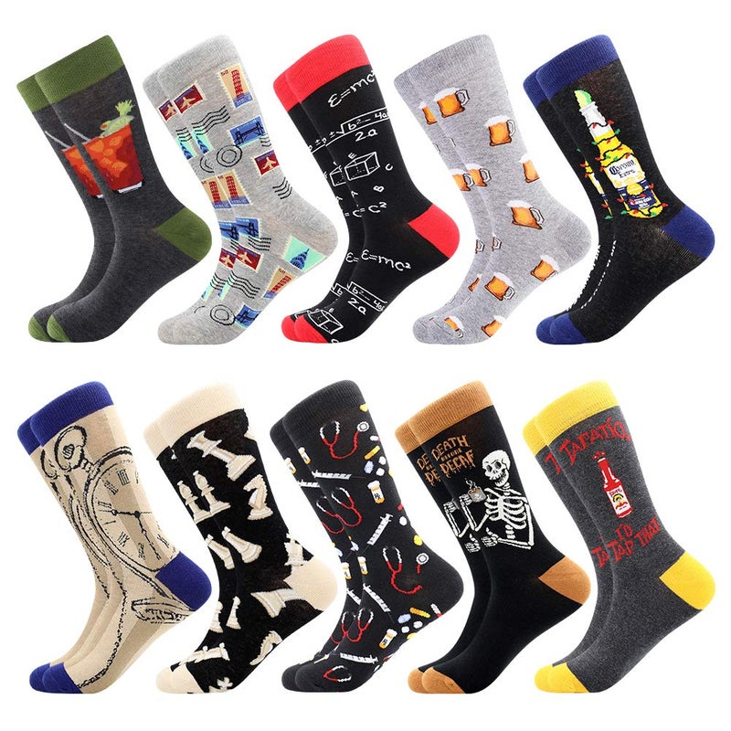 BISOUSOX Mens Dress Socks Funny Fun Colorful Crazy Funky Crew Socks for Men Novelty Happy Cotton Size 9-12 - Image 1